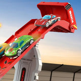 Large Transporter Truck Toy with Dual Track and 6 Alloy Racing Cars Red