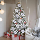 24Pcs Artificial Flowers Christmas Tree Ornaments for Wreath Fireplace Stairs Decor Silver