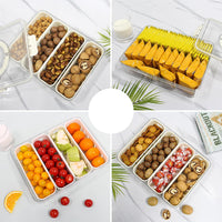 4-Compartment Snack Fruit Tray Divided Serving Tray Fresh-keeping Box with Lid and Handle
