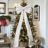 Velvet Christmas Tree Bow Oversized 40x230cm Long Streamers White