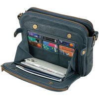 Women PU Leather Crossbody Bag Multifunctional Three Layer Purse Shoulder Bag Tote Blue