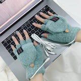 Winter Electric Heated Warmer Gloves USB Cable Half Finger Mitten Green