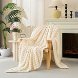 Cozy Plush Throw Blanket Fuzzy Bubble Blanket for Sofa Bedroom Living Room Beige