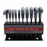 10 PCS CRV T Handle Hex Key Wrench Set with Metal Storage Stand Gray