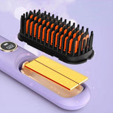 Cordless LCD Hair Straightening Brush 2-in-1 Portable Purple