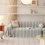 Striped Chenille Throw Blanket Sofa Couch Cover for Living Room Light Gray