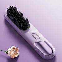 Cordless Hair Straightener Brush Portable Heating Hair Straightening Comb Purple