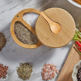 Bamboo Spice Container with Lid and Spoon for Storing Salt Pepper Sugar Herbs Small Spice Box Style 2