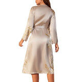Women Casual Floral Print Night Robe Long Sleeve V Neck Sleep Robe with Belt
