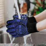 Double Sided Silicone BBQ Gloves Heat Resistant Non Slip Oven Mitts Blue