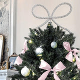 Sparkling Christmas Tree Top Bow Elegant Holiday Decoration Silver