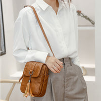 Women Mobile Phone Bag PU Leather Purse Wallet Shoulder Pouch Small Crossbody Bag Brown