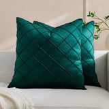 Velvet Cushion Cover Rhombus Pleated for Bedroom Sofa Window Seat Green