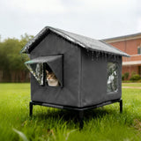 Cat House for Outside Winter Insulated Cat Shelter for Small to Medium Cats Grey