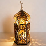 Christmas Wooden Lantern – Decorative Carved Hollow LED Night Light for Holiday Home Decor Style 2