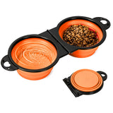 Foldable Dual Pet Bowl Portable for Cats and Dogs Home Outdoor Orange