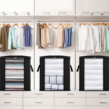 2Pcs 120L Large Storage Bag Foldable Non-Woven Clothes Storage Organizer with Clear Window for Blanket Bedding Toys Black
