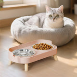 Elevated Double Stainless Steel Pet Food and Water Bowl Set Pink