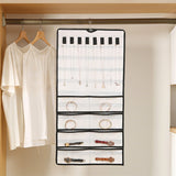 2Pcs 48-Pocket Jewelry Hanging Organizer Roll-Up Dual-Sided Storage Holder for Earrings Necklaces Bracelets White
