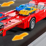 Large Transporter Truck Toy with Dual Track and 6 Alloy Racing Cars Red