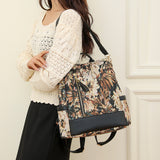Printed Anti-theft Backpack Multifunctional Large Capacity Travel Bag Brown