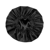 Reusable Polyester Satin Shower Cap Double-Layer Water-Resistant for Women Black