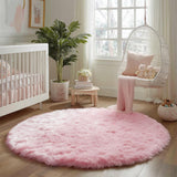 Round Plush Area Rug Soft Fluffy Floor Mat with Dotted Backing for Bedroom Living Room Sofa Area Home Decor Pink