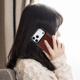 Flip Leather Wallet Case Shockproof Cover for iPhone 17 Series Dark Brown