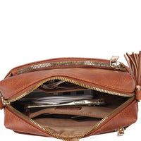 Crossbody Purse for Women Zipper Cell Phone Handbag with Adjustable Guitar Strap Brown