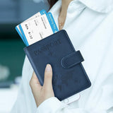Passport Holder Protective Leather Cover Wallet With Secure Button Closure For Travel Essentials Blue