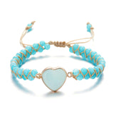 Handmade Natural Stone Beaded Bracelet – Adjustable Woven Bangle for Women Jewelry Sky Blue
