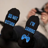 Funny Men Socks with Do Not Disturb I Am Gaming Text Blue