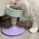 Adjustable Elevated Cat Bowl Ceramic Anti-Tip Pet Feeder Purple
