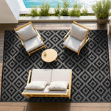 Outdoor Rug Reversible Rug Modern Area Rug Large Floor Mat for Outdoors Black and Gray