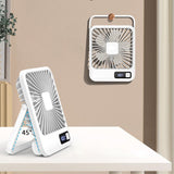 5 Speed Desktop Fan USB Rechargeable 180 Degree Foldable Digital Display Fan White