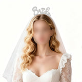 3Pcs Bride to Be Headband with Sash and Veil for Bachelorette Party Decorations White Rhinestone