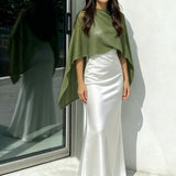 Women Summer Beach Cover Up Irregular Sheer Poncho Shawl Green