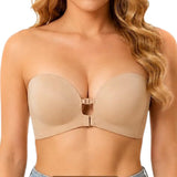 Women Push Up Bra Front Closure Wireless Seamless Convertible Nude