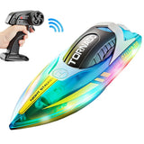 Remote Control Boat Rechargeable with LED Lights for Pool and Lake Blue