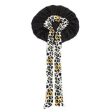 Double Layer Satin Sleep Bonnet Cap for Curly and Braided Hair Black
