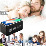 Dimmable Digital Alarm Clock with Wireless Charger Station for Home Office Black