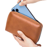 Travel Leather Wallet Cash Ticket Card Holder Organiser Phone Wallet Brown