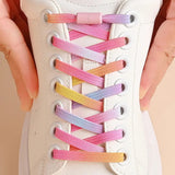 4Pcs No Tie Elastic Shoelaces with Metal Lock Quick Slip-On 100cm Flat Stretch Shoelaces Replacement for Running Travel Sports Sneakers Multicolor