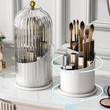 Toothbrush Holders with Sliding Lid Rotating Bathroom Organizer Countertop for Vanity Makeup Brushes Holder White