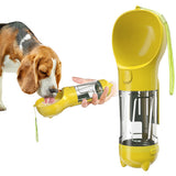 4 in1 Pet Feeder Dog Cat Puppy Water Bottle Cup Travel Pooper Scooper Outdoor Yellow