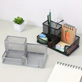 3 Compartment Mesh Pen Holder Desk Organizers Pencil Holder for Desk Silver