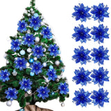 10Pcs Red and Gold Poinsettia Artificial Christmas Flowers – Xmas Tree Ornaments Blue