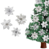 24Pcs Artificial Flowers Christmas Tree Ornaments for Wreath Fireplace Stairs Decor Silver