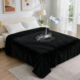 Water-Resistant Blanket Reversible Soft Flannel Blanket for Bed Sofa Camping Black
