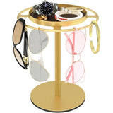 Metal Sunglass Display Organizer Glasses Storage Holder Stand with Tray for Desk Dresser Tabletop Gold